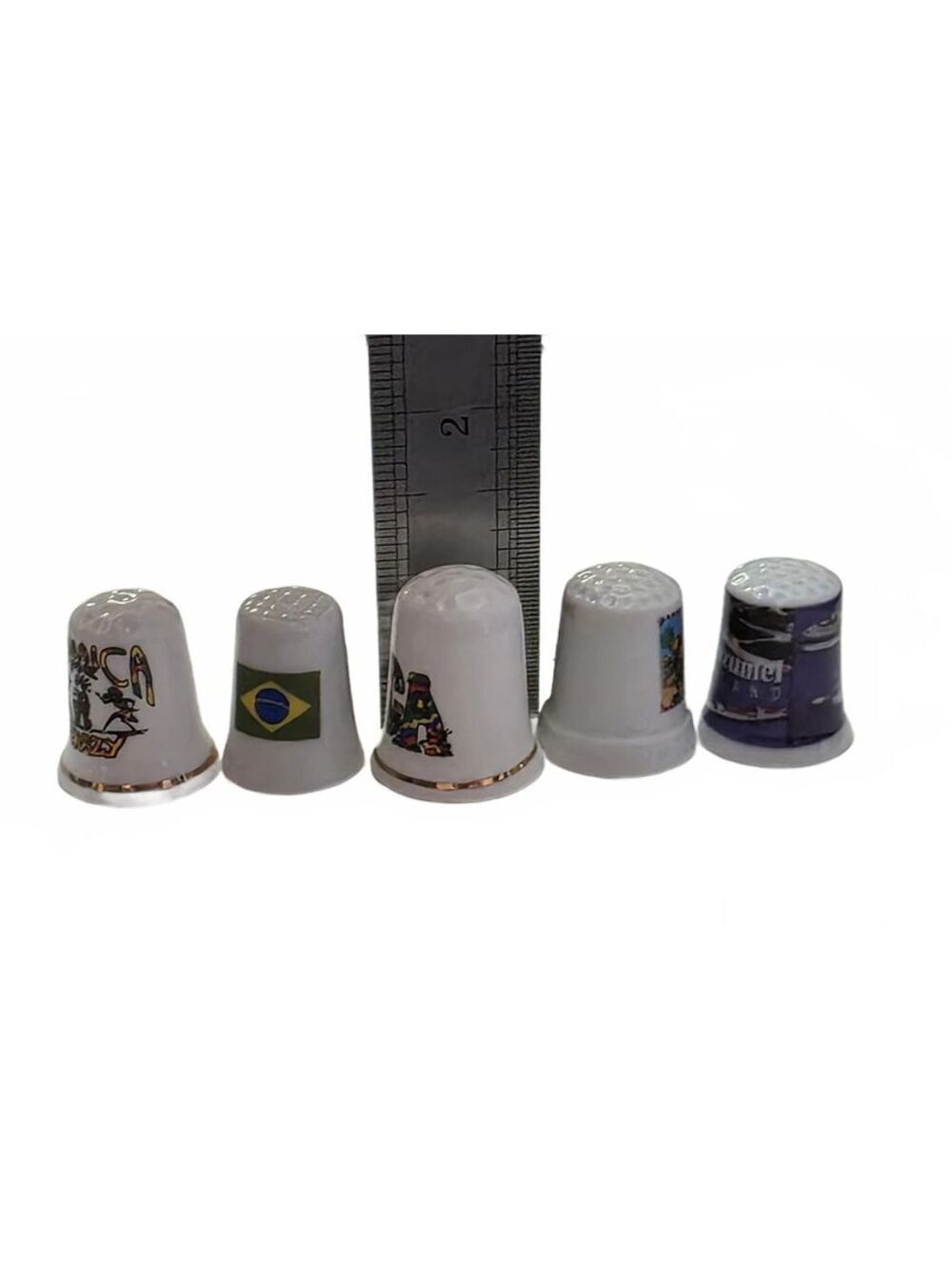 5 Vintage Ceramic Souvenir Thimbles Brazil Jamaica Cozumel - Picture 7 of 7
